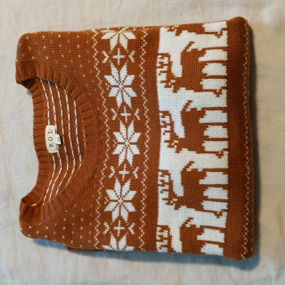 Pol Fair Isle reindeer Holiday Christmas sweater, size medium in Brown